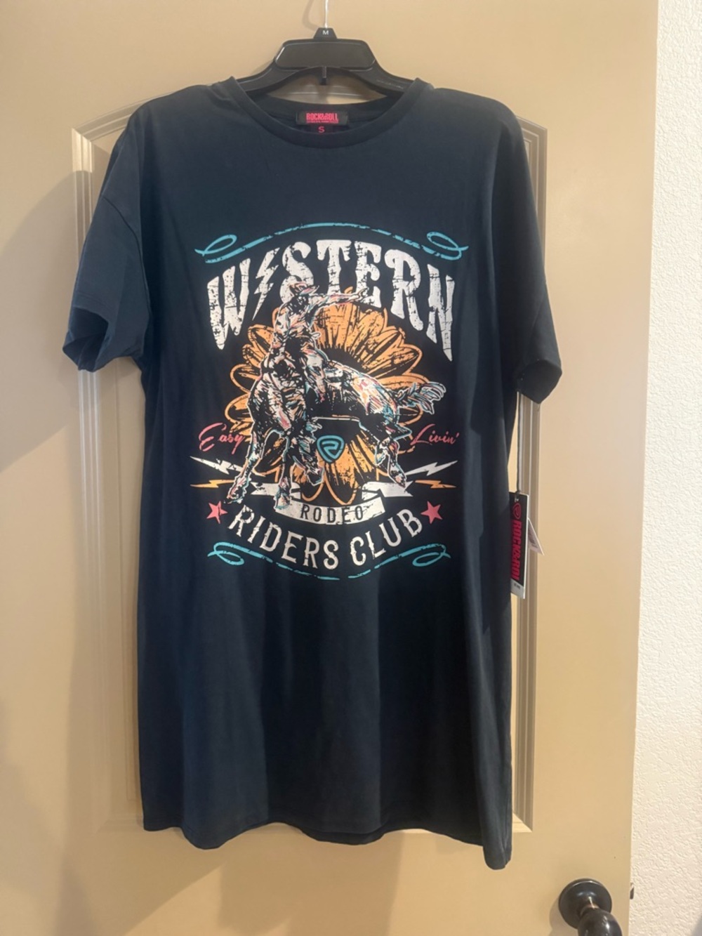 Rock & Roll Denim Western Graphic T Shirt Dress Small NWT Rodeo Riders Club